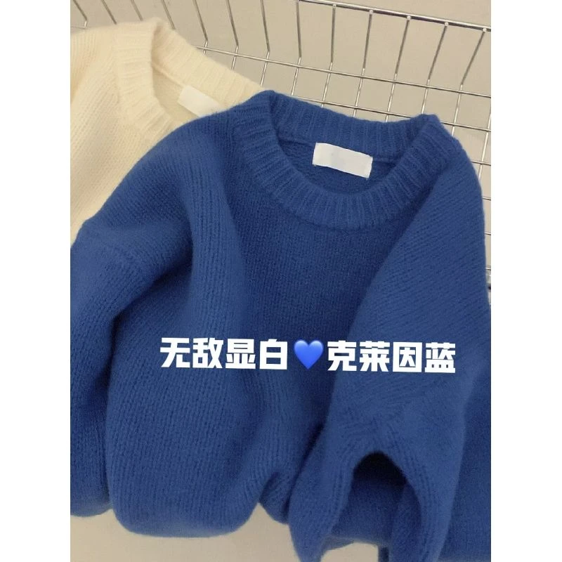 日系浣熊绒套头毛衣女秋冬宽松外穿慵懒风软糯针织衫打底内搭上衣