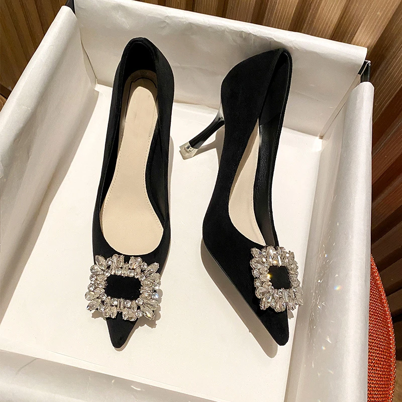 职业黑色高跟鞋女御姐风细跟高跟鞋太绝了细跟尖头中跟5cm春方扣