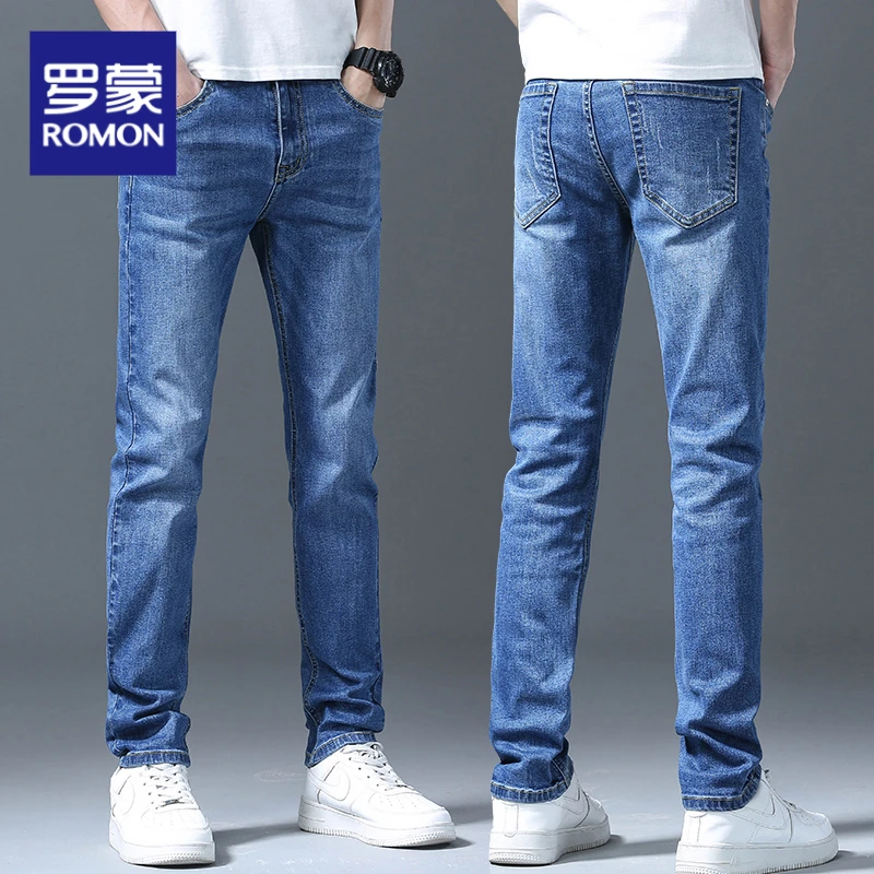 罗蒙秋季2025新款裤子修身潮流春秋款男士牛仔裤宽松直筒长裤男