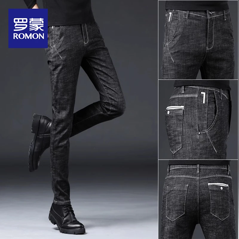 罗蒙男士牛仔裤修身小脚男款裤子2025年新款百搭弹力休闲显瘦长裤