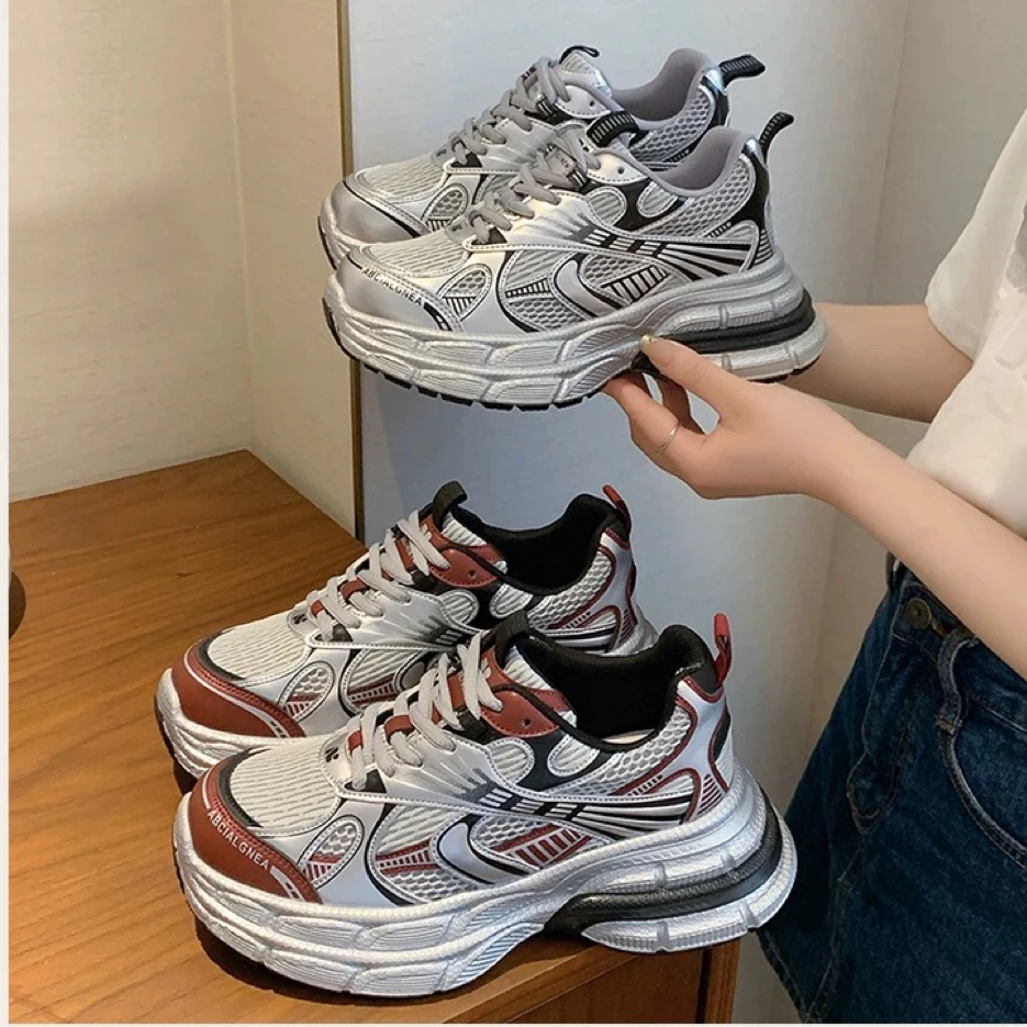 时尚厚底老爹鞋女2024秋季新款网面透气百搭增高女鞋显脚小休闲鞋