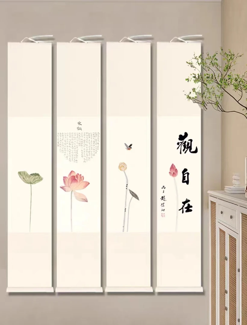荷花禅意卷轴宣纸创意书法作品纸小品小楷小立轴茶室上等狼毫毛笔