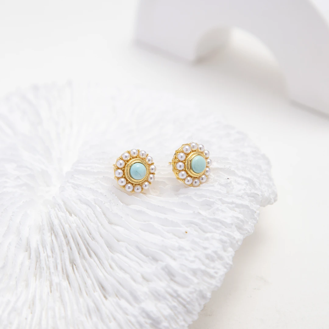 大喻家原创设计原矿绿松石耳钉轻奢精美百搭