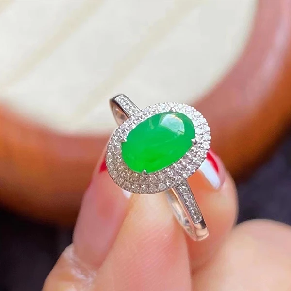 【勿拍】女镶嵌高冰种飘花糯种冰蓝水蛋面紫黄翡翠玉石同心戒指戒面