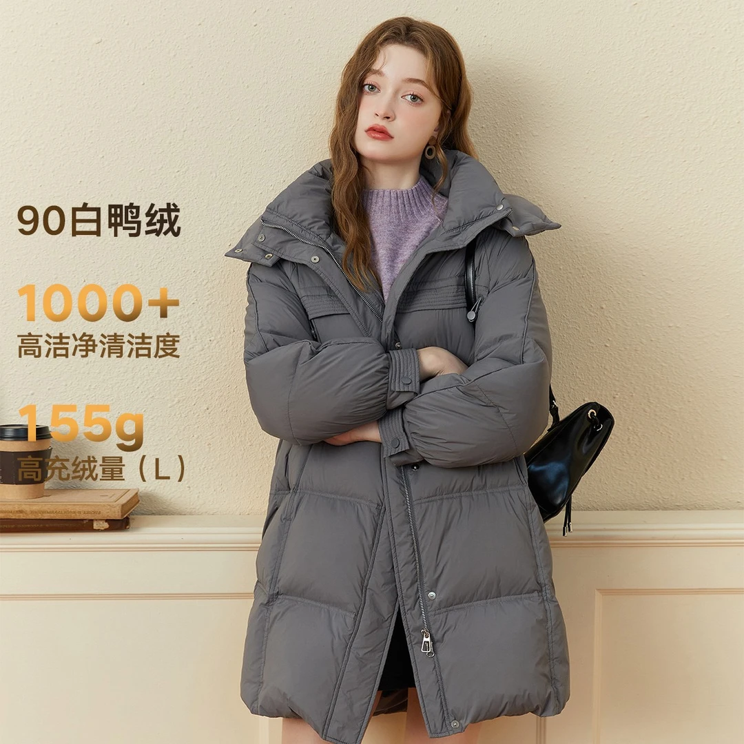 【90白鸭绒】羽绒服女冬季kbne新款长款小众保暖中长款连帽羽绒服女