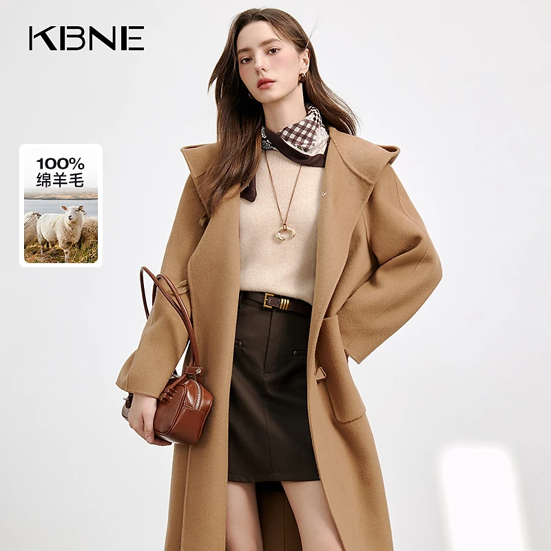 KBNE高级感大衣女款爆款2025新款秋冬经典羊毛混纺牦牛绒呢子大衣