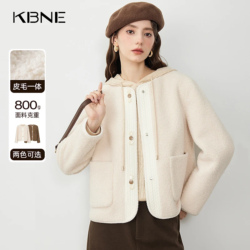 KBNE2025冬装新款时尚保暖冬季加厚加绒复合皮毛一体短外套上衣女