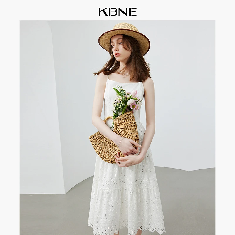 连衣裙女吊带裙kbne2025春夏装新款小众设计气质茶歇法式白色裙子