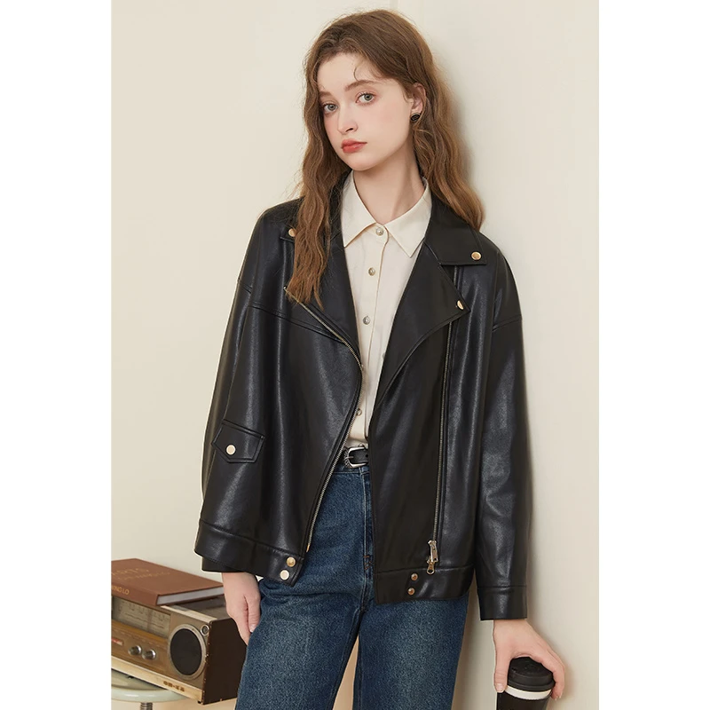 皮衣女外套港风皮夹克kbne2023新款今年流行设计感美式复古上衣