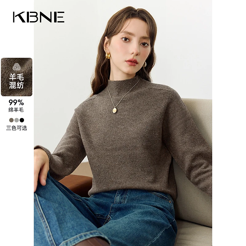 KBNE秋款女装2024爆款时尚洋气绵羊毛混纺纯色百搭保暖长袖针织衫