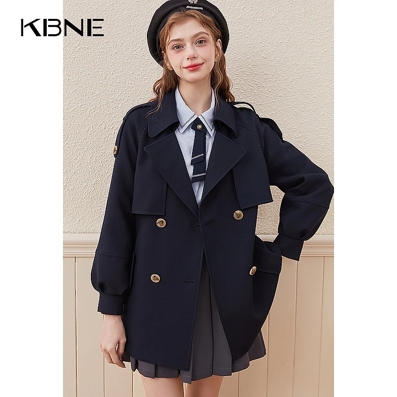 KBNE2024春装新款小个子中长款气质美拉德风百搭双排扣风衣外套女