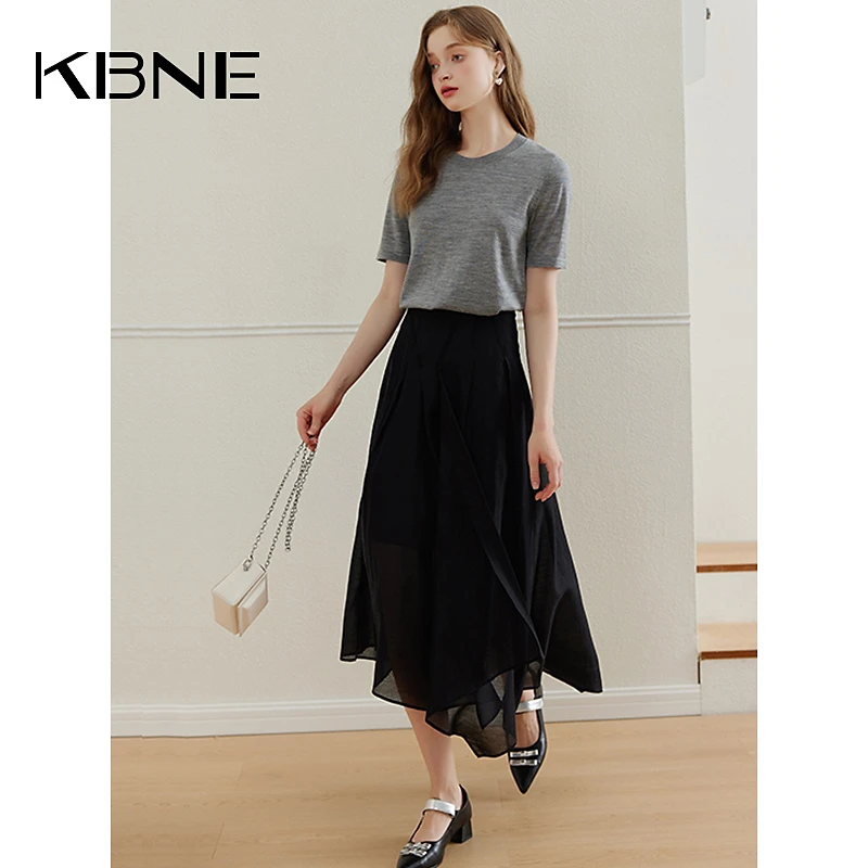 KBNE显瘦半身裙女款爆款2024新款 夏季黑色网纱中长款a字半身裙