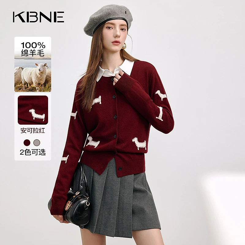 KBNE羊毛衫女装秋款爆款2025新款复古圆领时尚洋气针织外套开衫