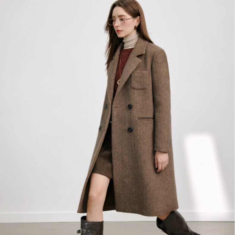 KBNE2024冬装新款直筒百搭休闲中长款羊毛大衣外套上衣雅丹风