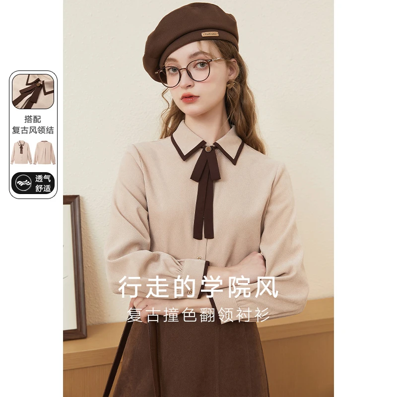 衬衫女设计感小众今年流行漂亮小衫kbne2023秋冬新款复古港味上衣