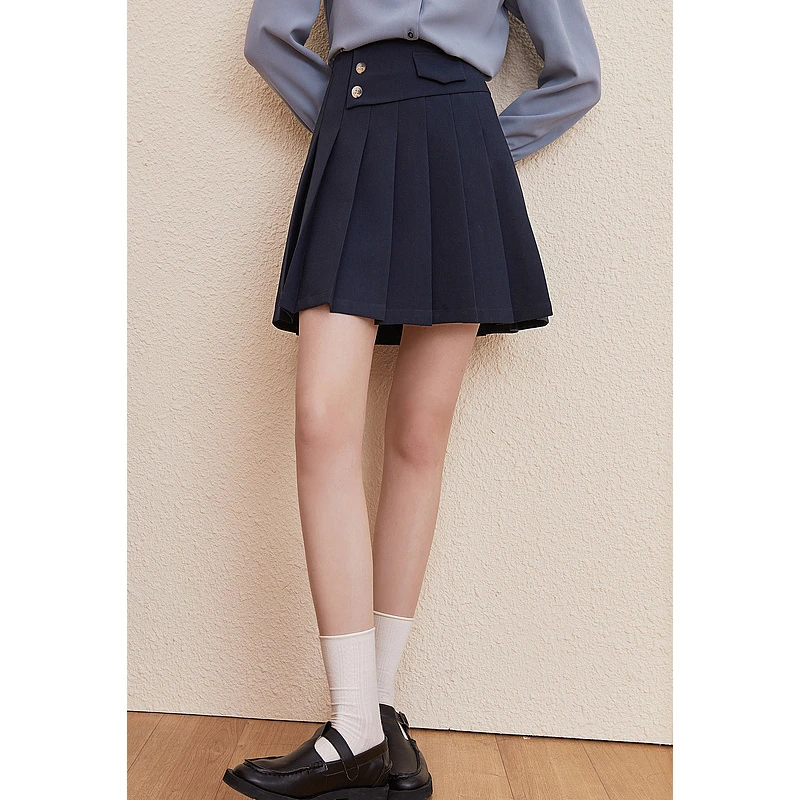 半身裙女短裙百褶裙新款高腰小个子A字裙包臀裙美拉德风学院风