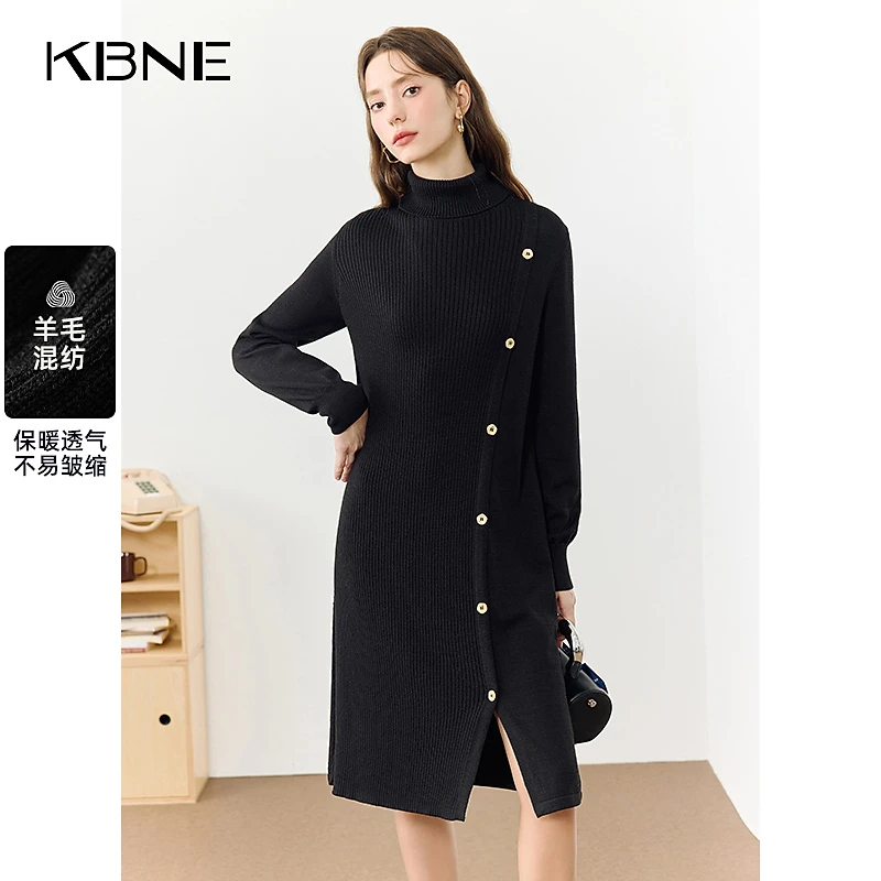 KBNE裙子女款爆款2025新款轻奢小众高级感针织连衣裙又飒又酷女装