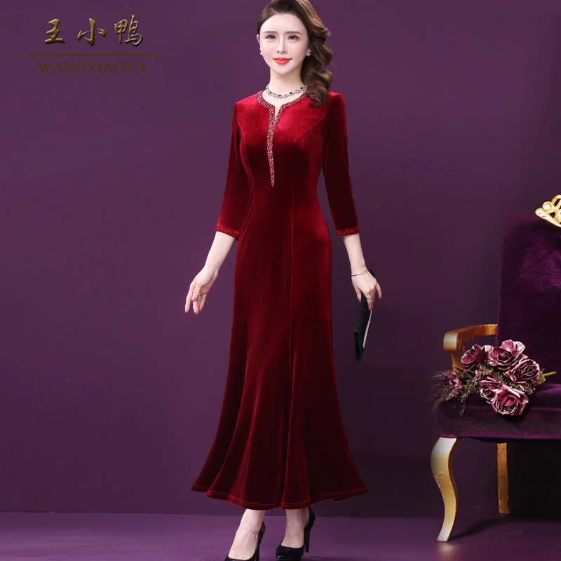 王小鸭W-BM-912323连衣裙女春秋新款洋气婚宴年轻礼服裙优雅舒适