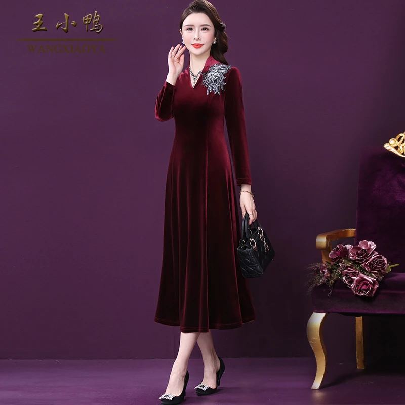 王小鸭W-XY-60092W妈妈喜婆婆礼服红色婚宴婚礼连衣裙端庄洋气