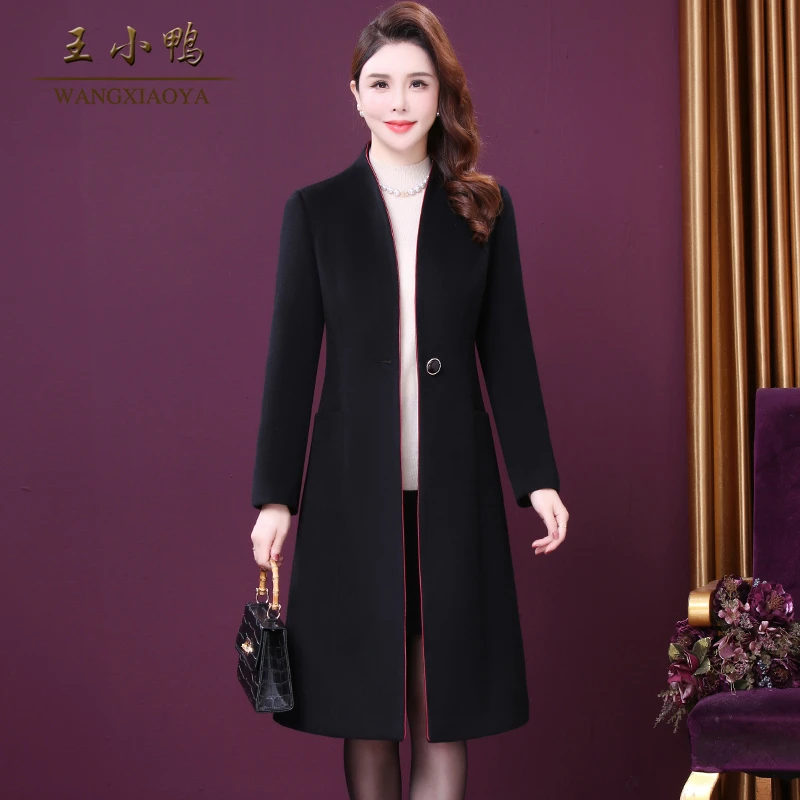 王小鸭W-XY-20855-3新款气质典雅毛呢大衣中年女舒适保暖羊毛外套