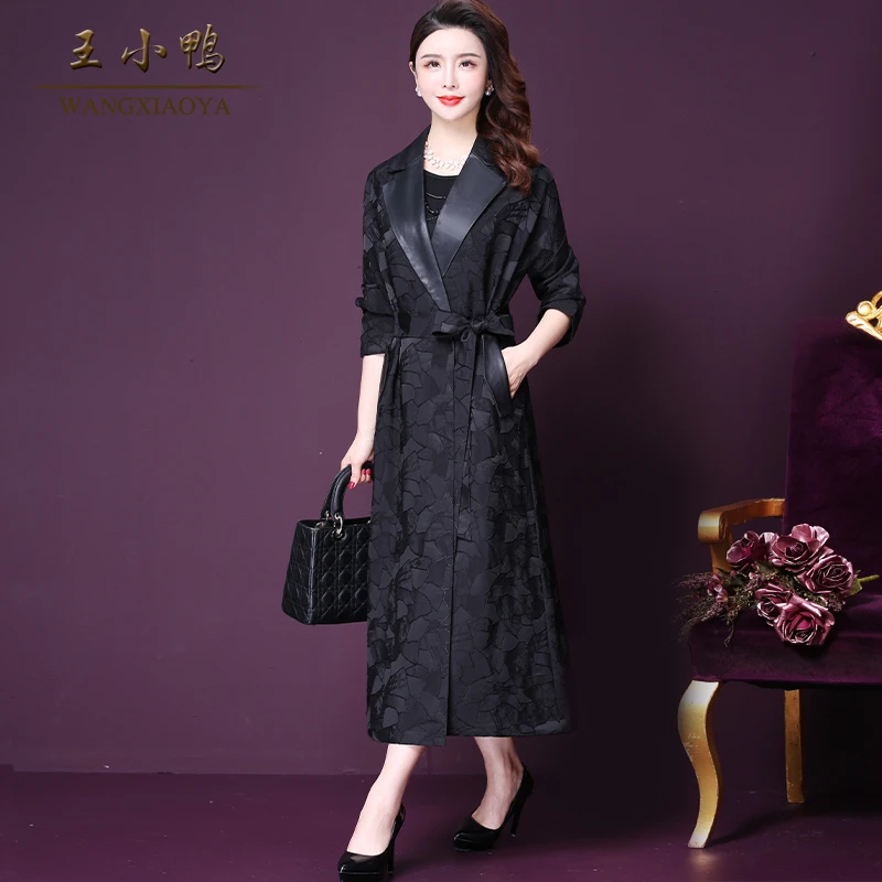 王小鸭W-YC-F047Y风衣外套女正品春秋新款长款显瘦修身气质中长款