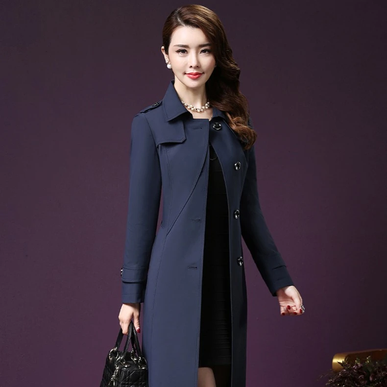 王小鸭W-ALN-YA-66012纯色中年外套大码妈妈装奢华中长款女风衣