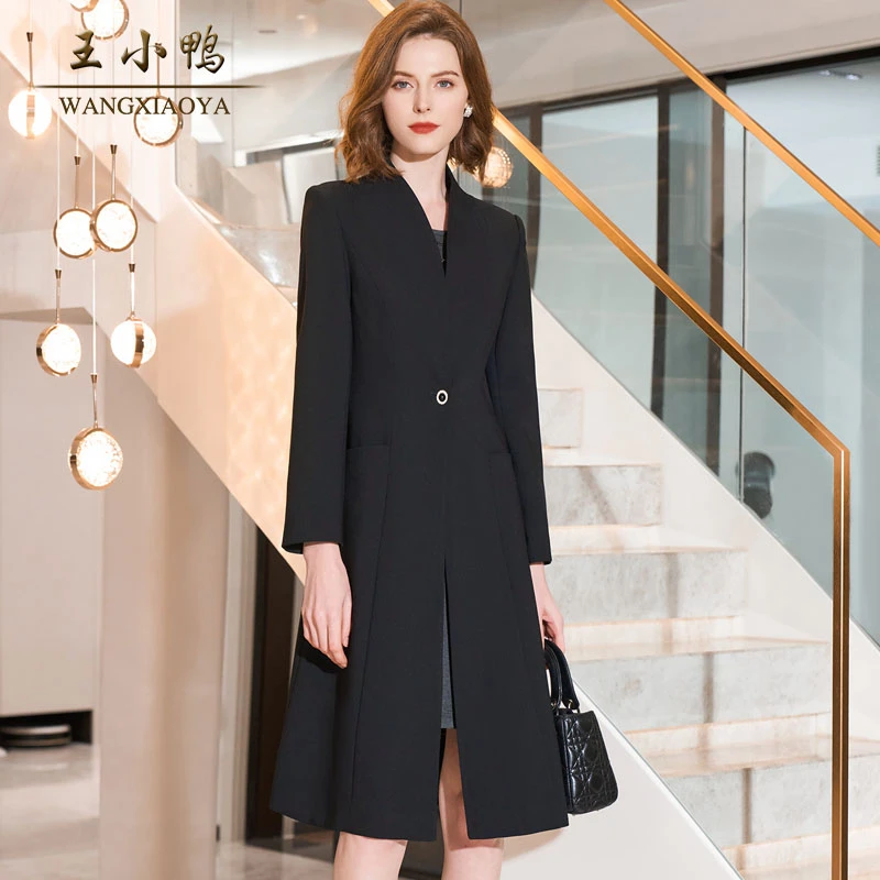 王小鸭正品春季新品风衣女时尚气质阔太太外套百搭黑色防风妈妈装