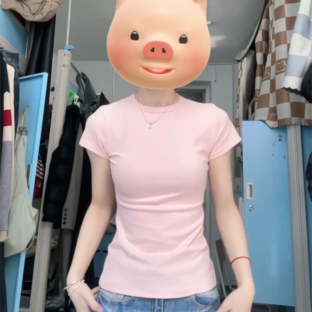 正肩短袖T恤女款韩版ins洋气修身显瘦小众时尚遮肉外穿纯欲风上衣