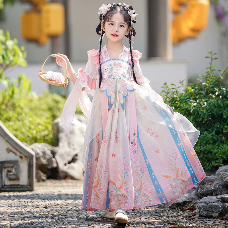 汉服女童薄款2024新款儿童超仙古风唐装小女孩中国风齐胸襦裙夏款