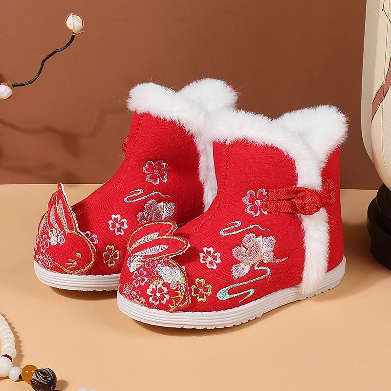 女童加绒绣花鞋保暖布鞋加绒加厚儿童中国风古风冬季民族风汉服鞋