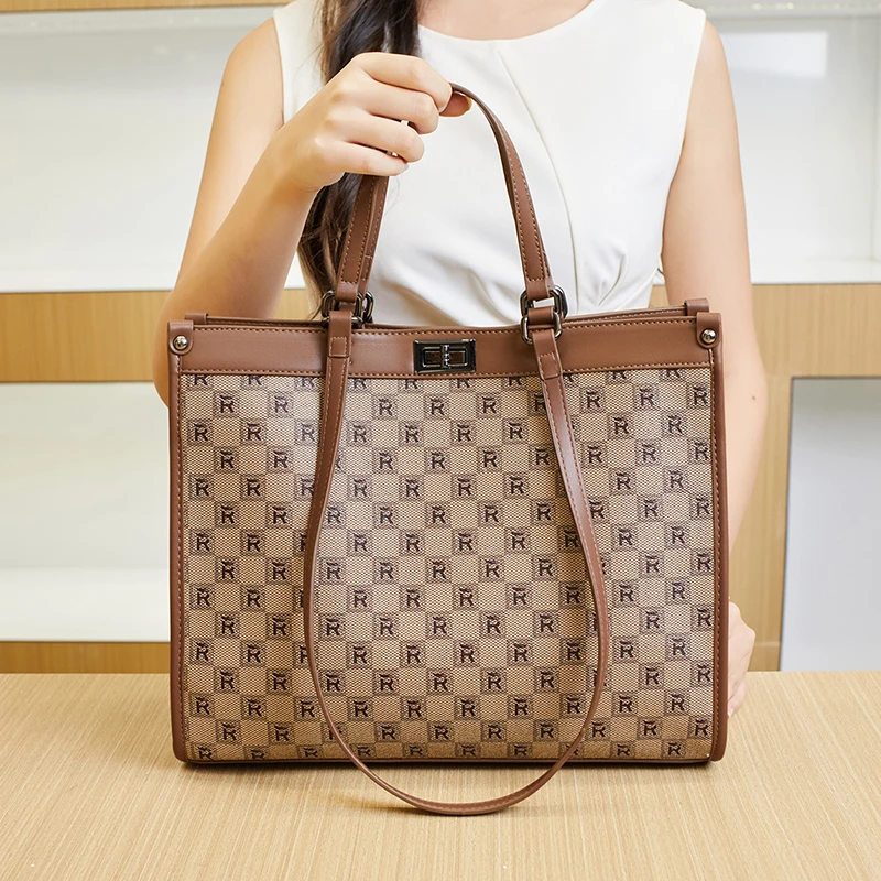 高级手提包2024新款托特大包时尚格纹腋下包大容量通勤单肩包