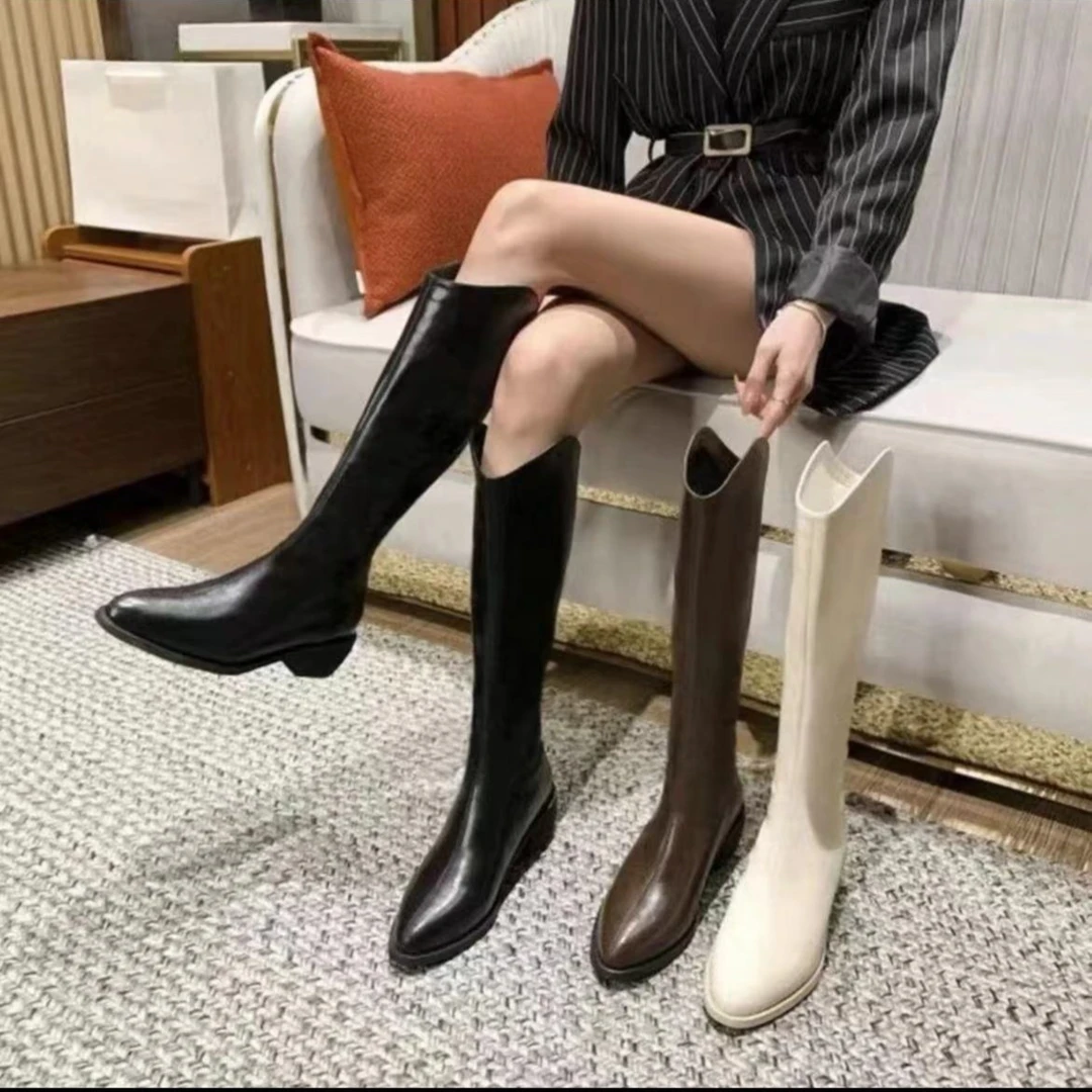 【奥莱长靴之家】尖头骑士靴女新款平底瘦瘦靴高筒不过膝长靴708C