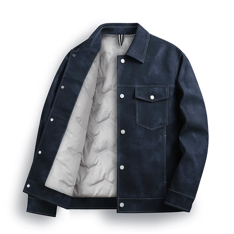 牛仔羽绒夹克男秋冬季新款男士外套撞色休闲牛仔褂时尚潮流上衣