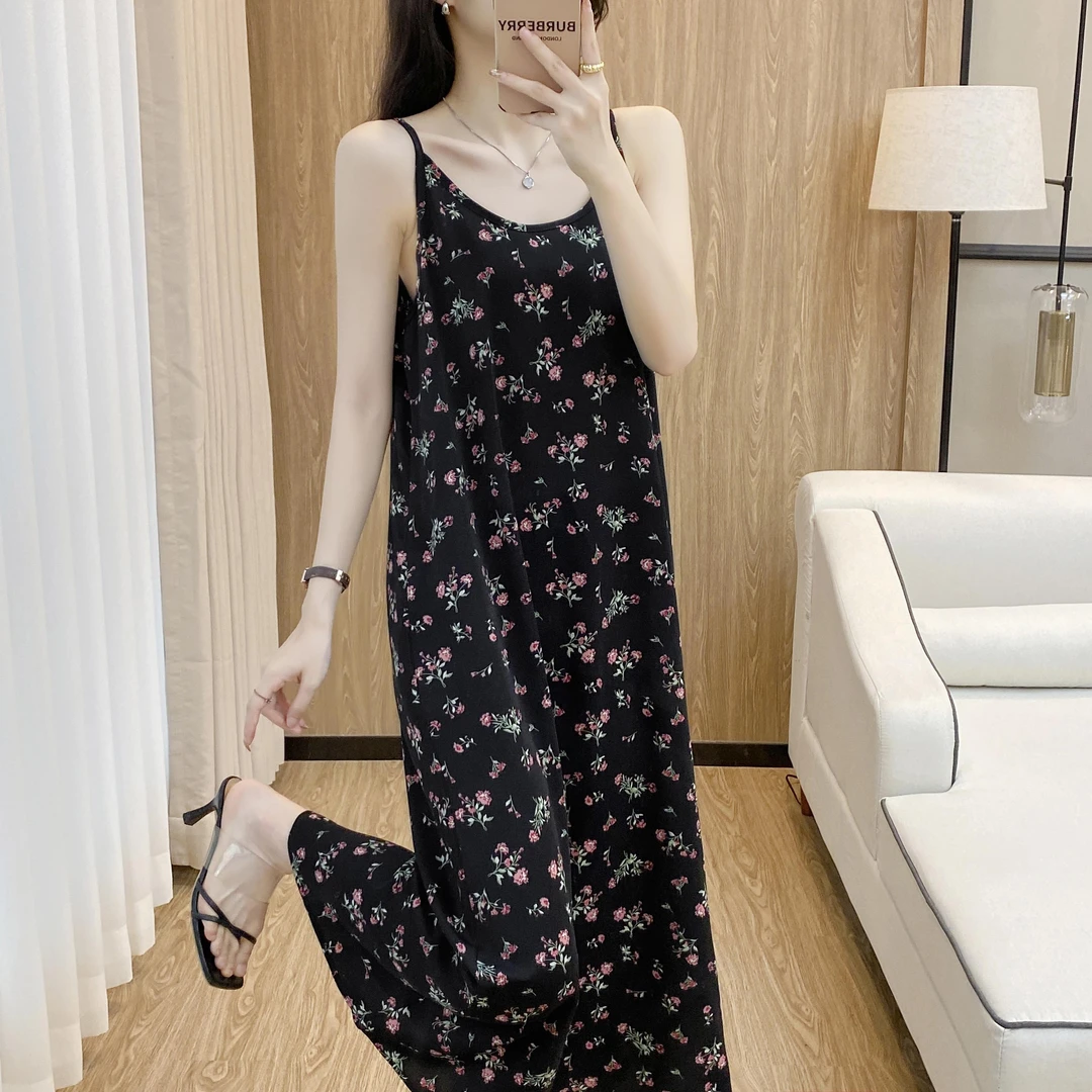 6067新款小碎花宽松休闲连衣裙气质时尚百搭夏季印花无袖吊带裙子