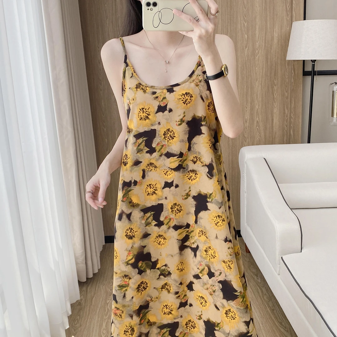 6151向日葵夏季新款韩版宽松连衣裙大码吊带裙外穿长款无袖裙子