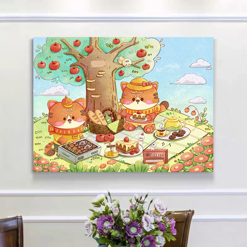 无针无工具 虎崽春游十字绣小老虎可爱卡通插画小孩房简单新款24