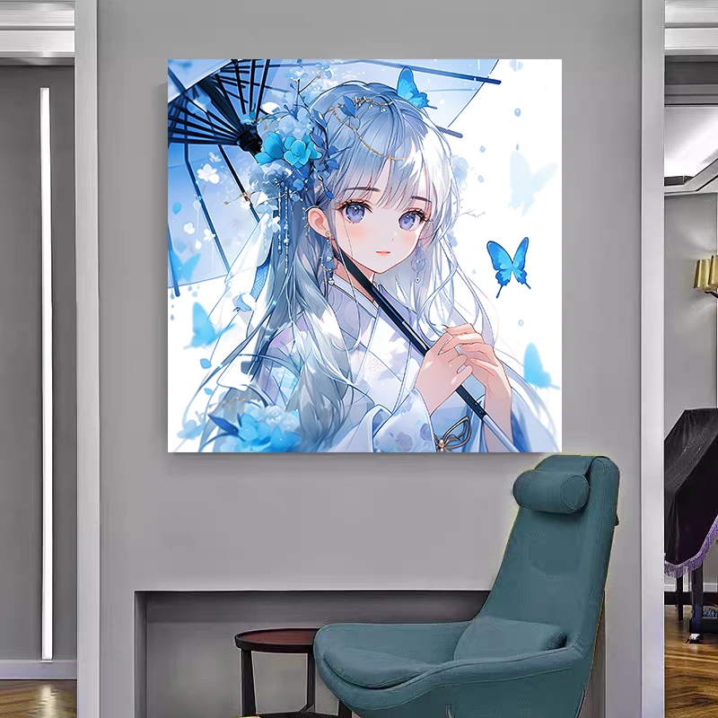 无针无工具  蝶女十字绣可爱卡通动漫人物新款2023打伞古风国风简