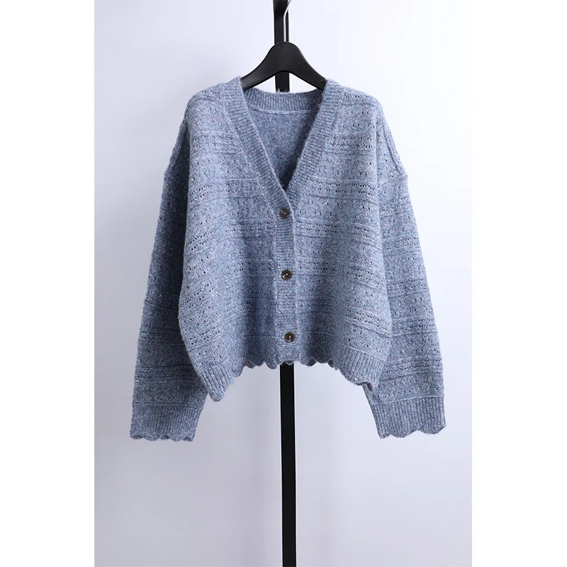 女装休闲宽松V领弹力针织开衫毛衣微瑕品