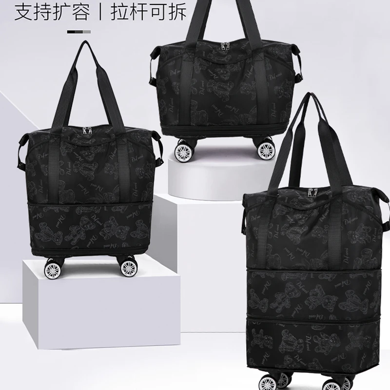 【超大容量】健身瑜伽旅行包荧光熊手提行李袋滚轮折叠待产收纳登机