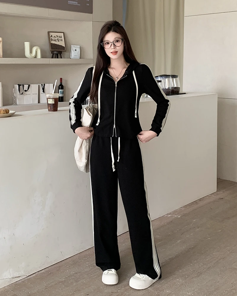 大码美美哒高级感运动套装2025春季新款遮肉显瘦上衣休闲裤两件套