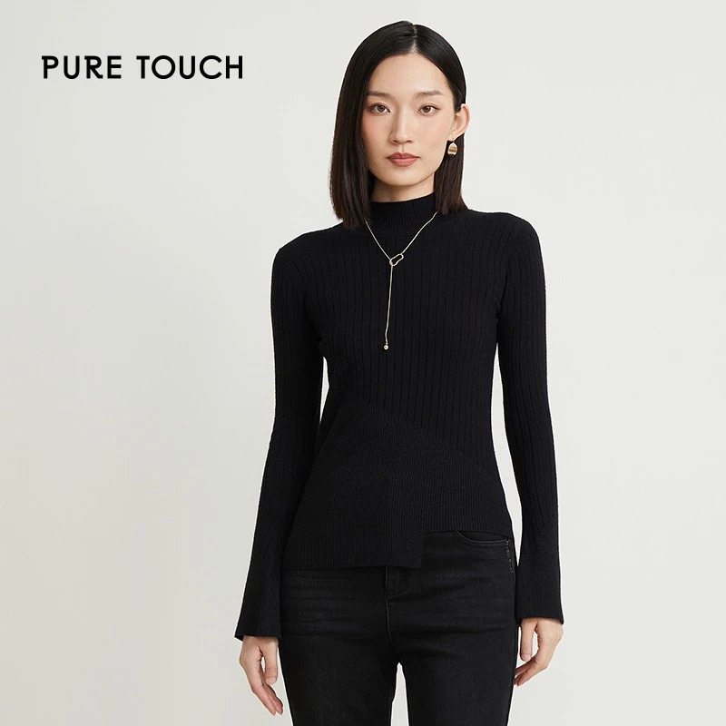 Pure Touch黑色半高领修身显瘦百搭针织衫