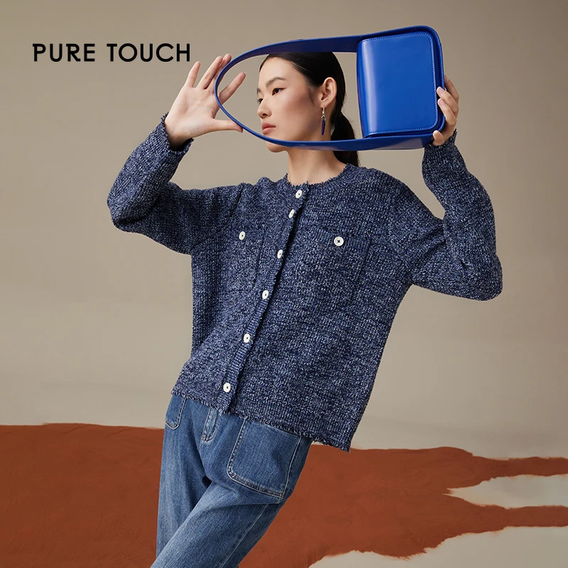 Pure Touch女士秋季小香风针织短外套时尚百搭显瘦绵羊毛上衣新款