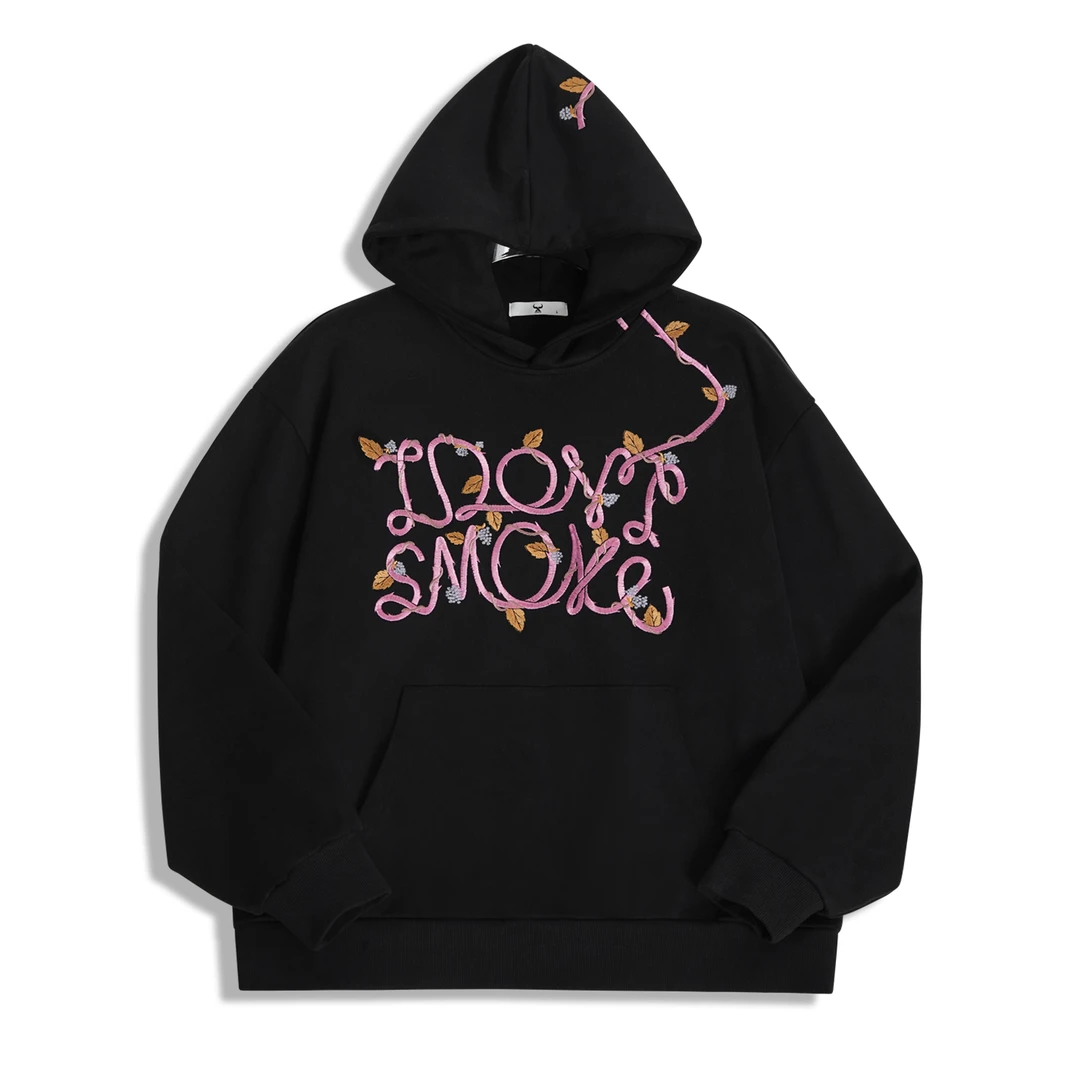 【NXX】新款运动藤蔓刺绣加厚休闲百搭时尚长袖套头连帽卫衣男士