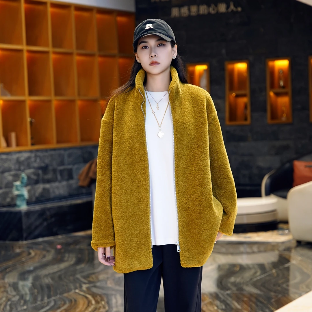 【NXX】秋冬加厚加密保暖时尚休闲百搭长袖气质驼糕毛大衣