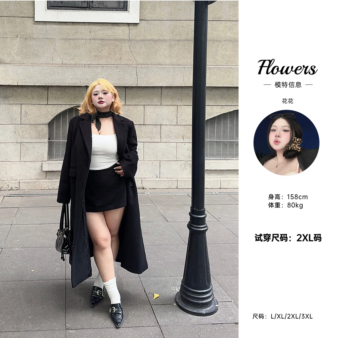 全球花【超正大衣】大码秋冬显瘦加厚夹棉毛呢大衣外套女中长款大衣