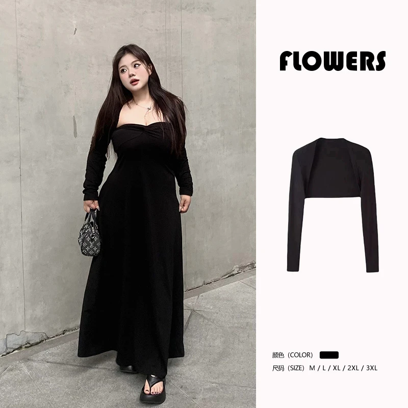 全球花气质长袖百搭针织【开衫】大码微胖女装显瘦宽松短款外套女