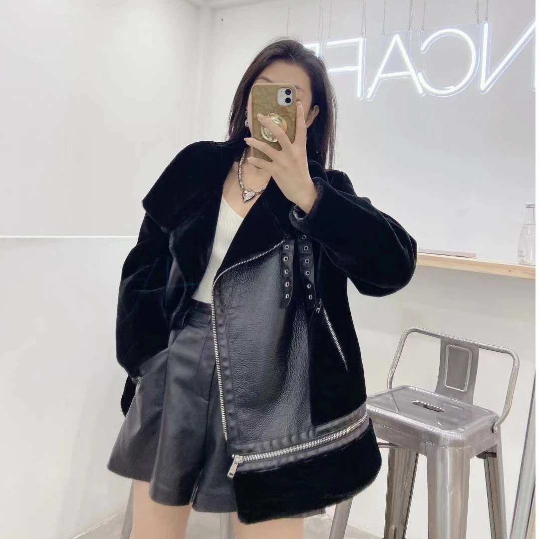 时尚女装皮毛一体 冬季大衣短款轻奢休闲短外套秋冬女士加厚冬款