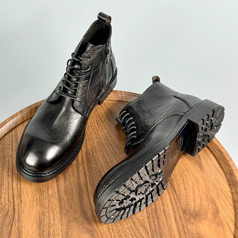 牛皮男靴2025秋季低帮马丁靴男士真皮大底美式休闲咖啡色复古短靴