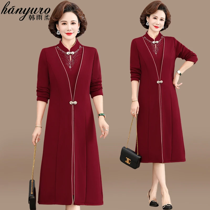 喜婆婆婚宴装连衣裙妈妈秋装2024新款高贵中老年女装结婚礼服裙子