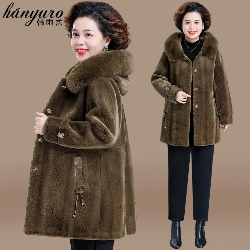 中年妈妈冬装水貂绒皮毛一体大衣中老年人女秋冬棉袄洋气棉服外套